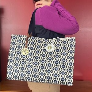 New Spartina 449 Navy and White Patterned Tote